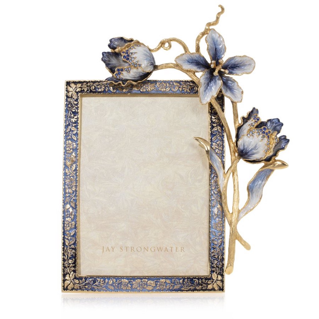 Jay Strongwater Delft Garden Margery Tulip 5 x 7 Picture Frame with Hand - Enameled Design