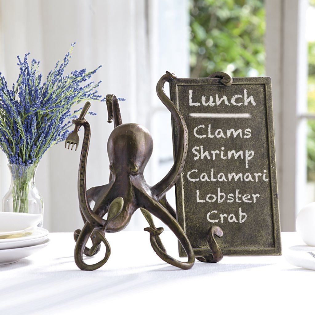 SPI Home Coastal Bronze Aluminum Octopus Chef Menu Holder
