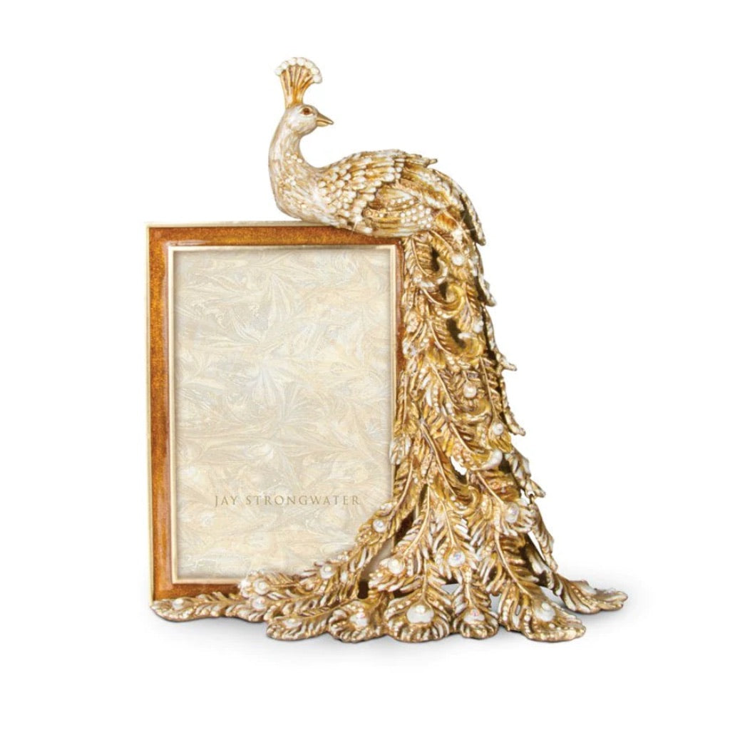 Jay Strongwater Alexi Peacock Decorative Figurine 4 x 6 Photo Frame