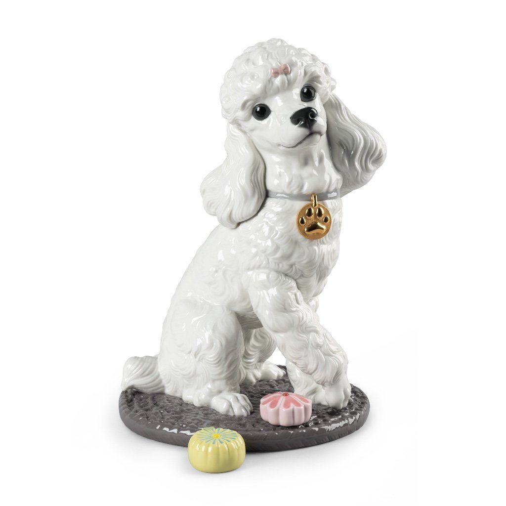 Exquisite Handmade Lladro Porcelain Poodle Figurine with Mochis from Spain