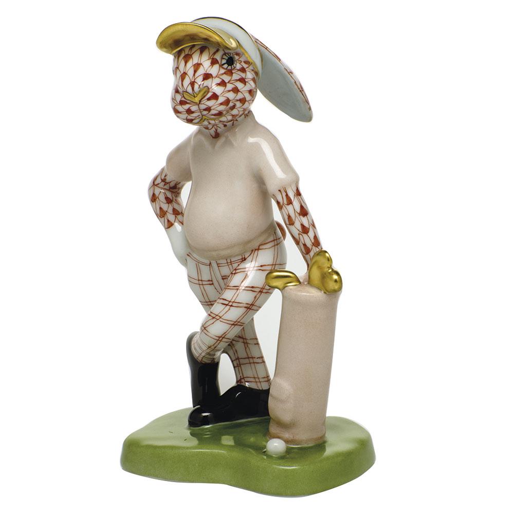 Handmade Herend Golf Bunny Porcelain Figurine with Exquisite Paint