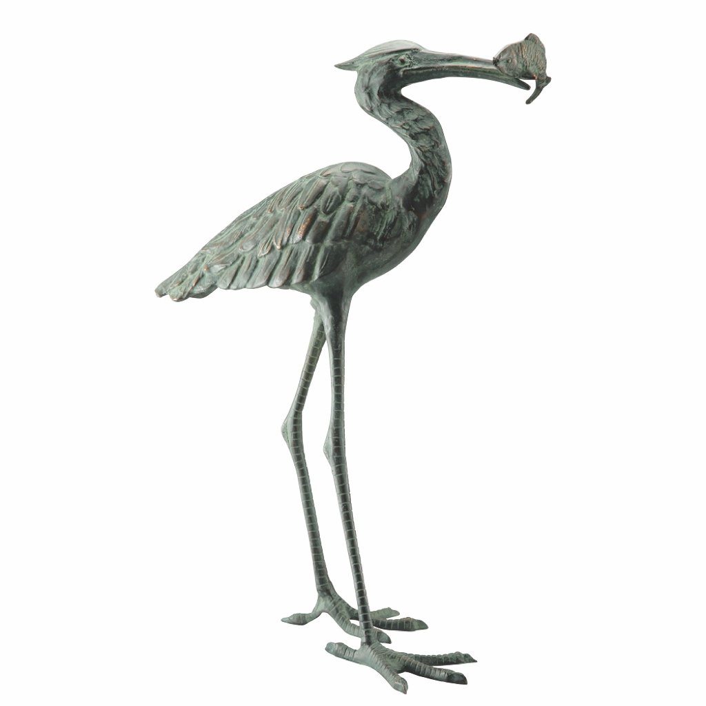 Unique Cast Iron Single Crane Eating Fish Sculpture for Your Garden