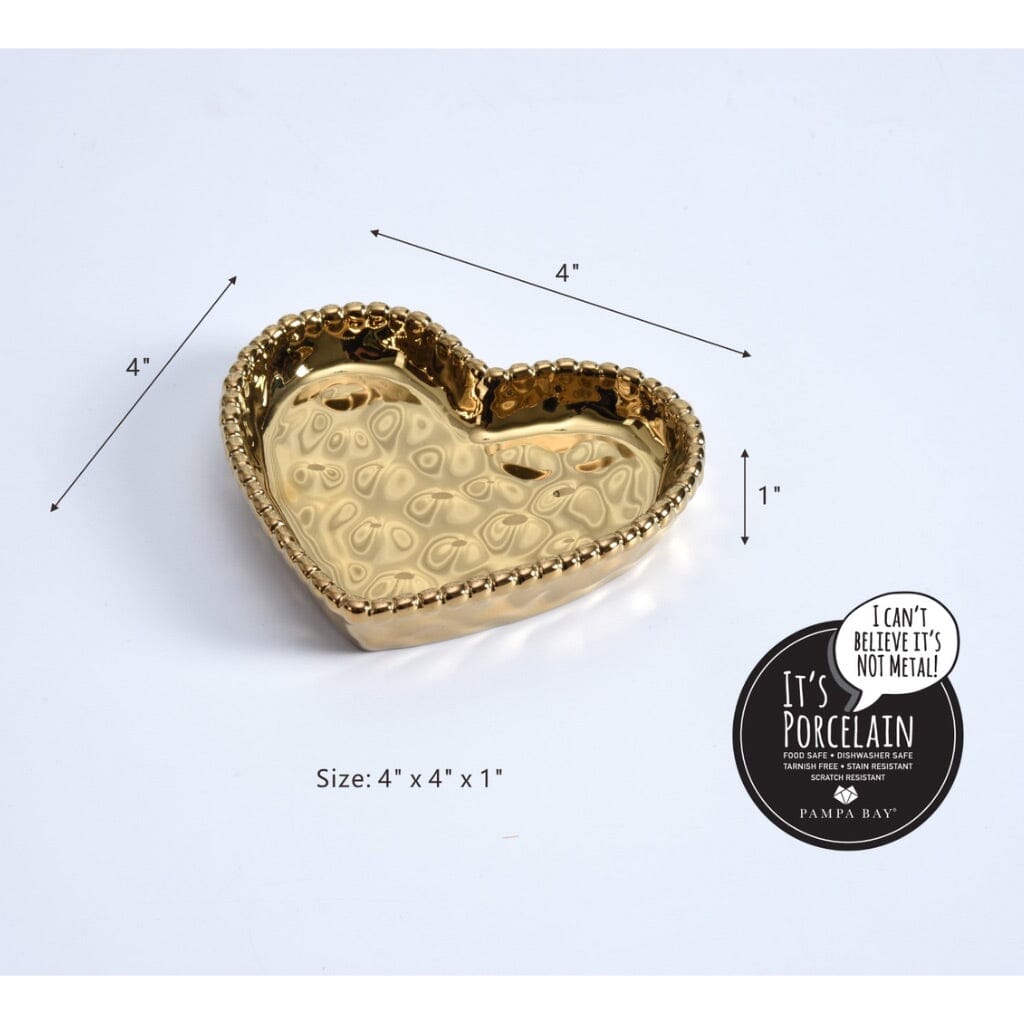 Pampa Bay Gold Mini Heart-Shaped Porcelain Dish for a Love-Filled Trinket Gift