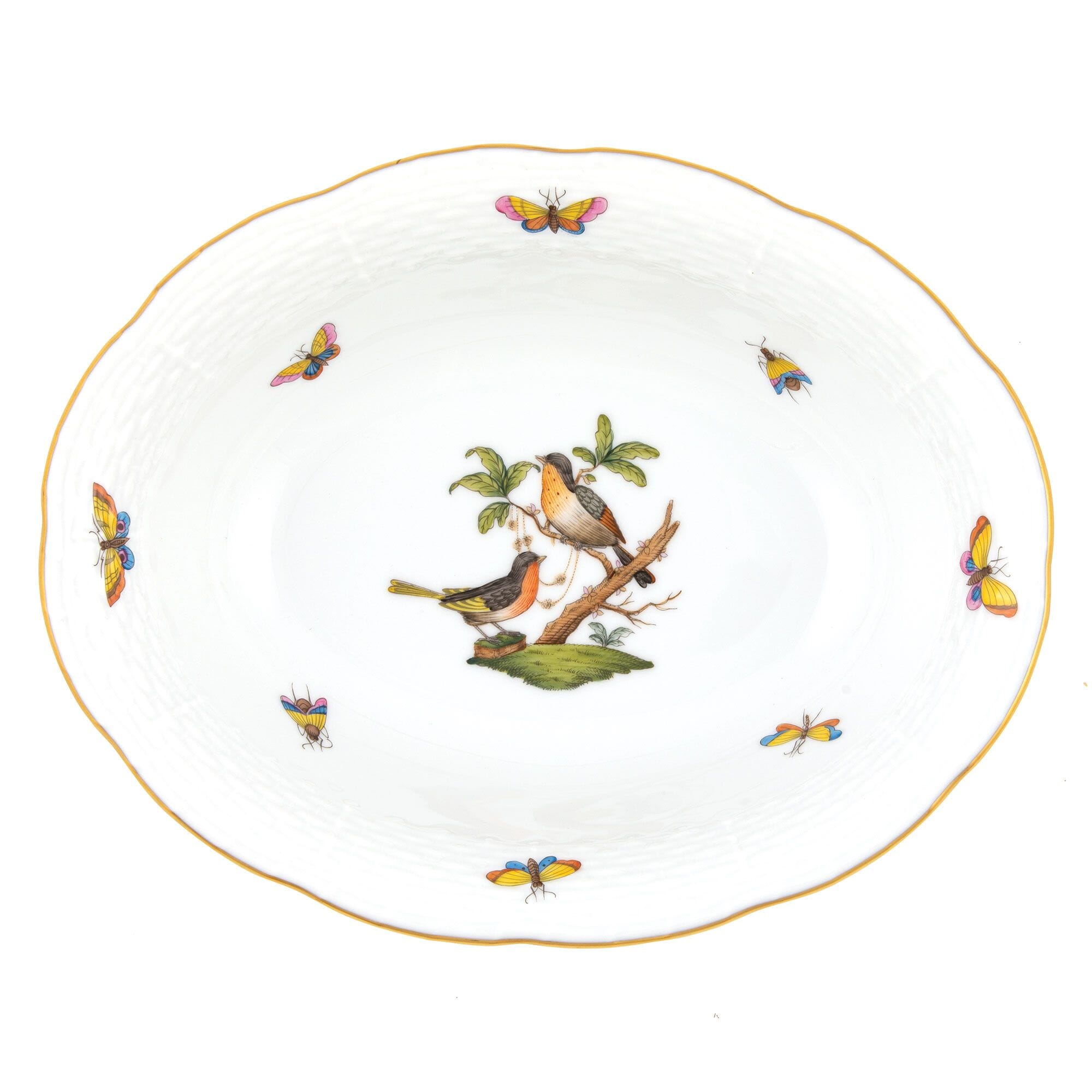 Exquisite Herend Rothschild Bird-themed Oval Vegetable Serving Dish