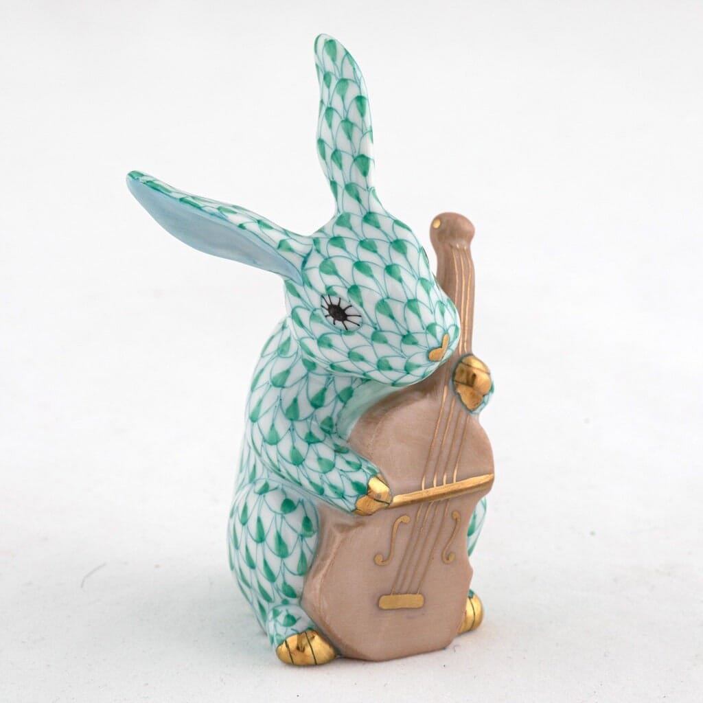 Herend Handmade Porcelain Cello Bunny Figurine for Charming Decor