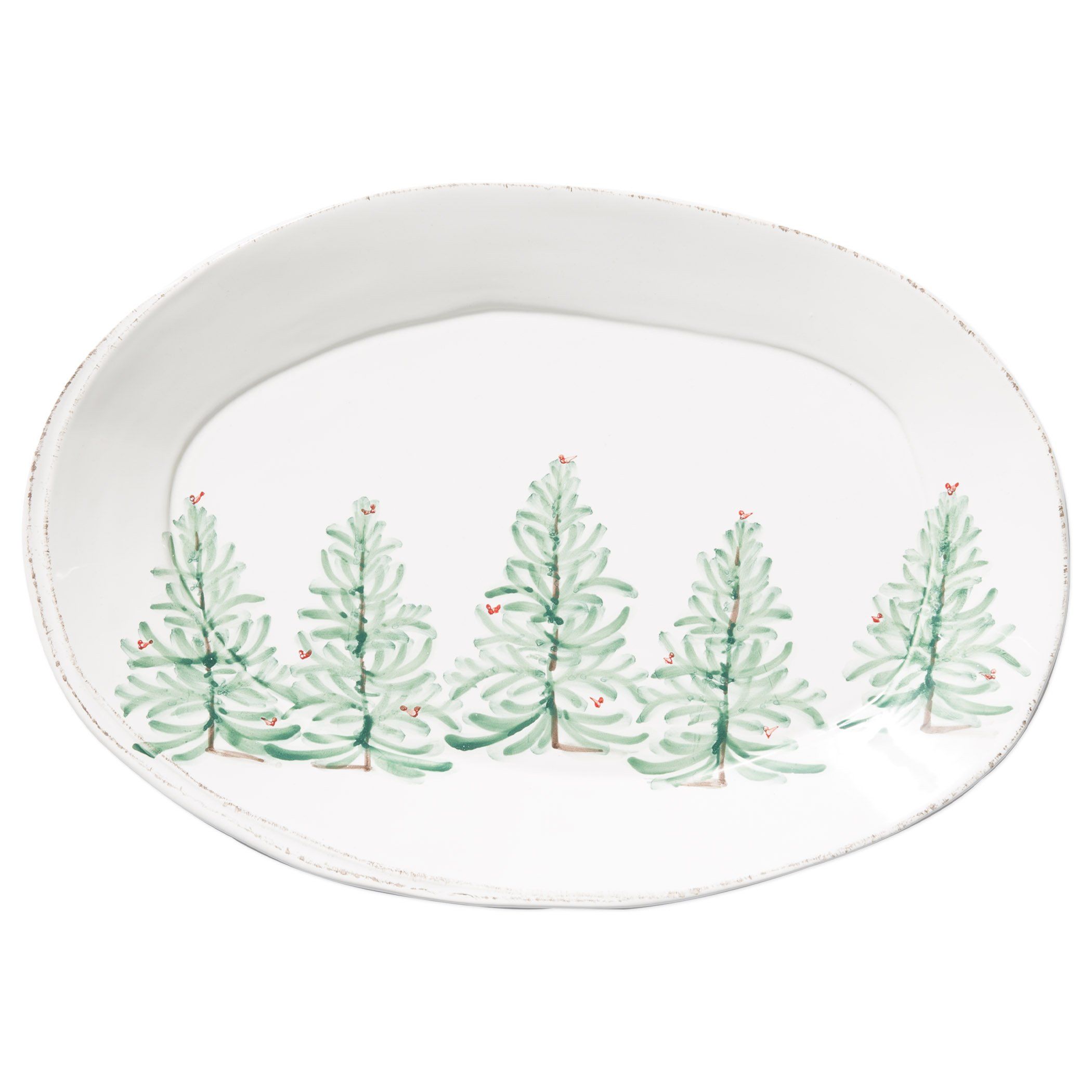 Vietri Handmade Italian Stoneware Holiday Oval Platter with Hand - painted Design