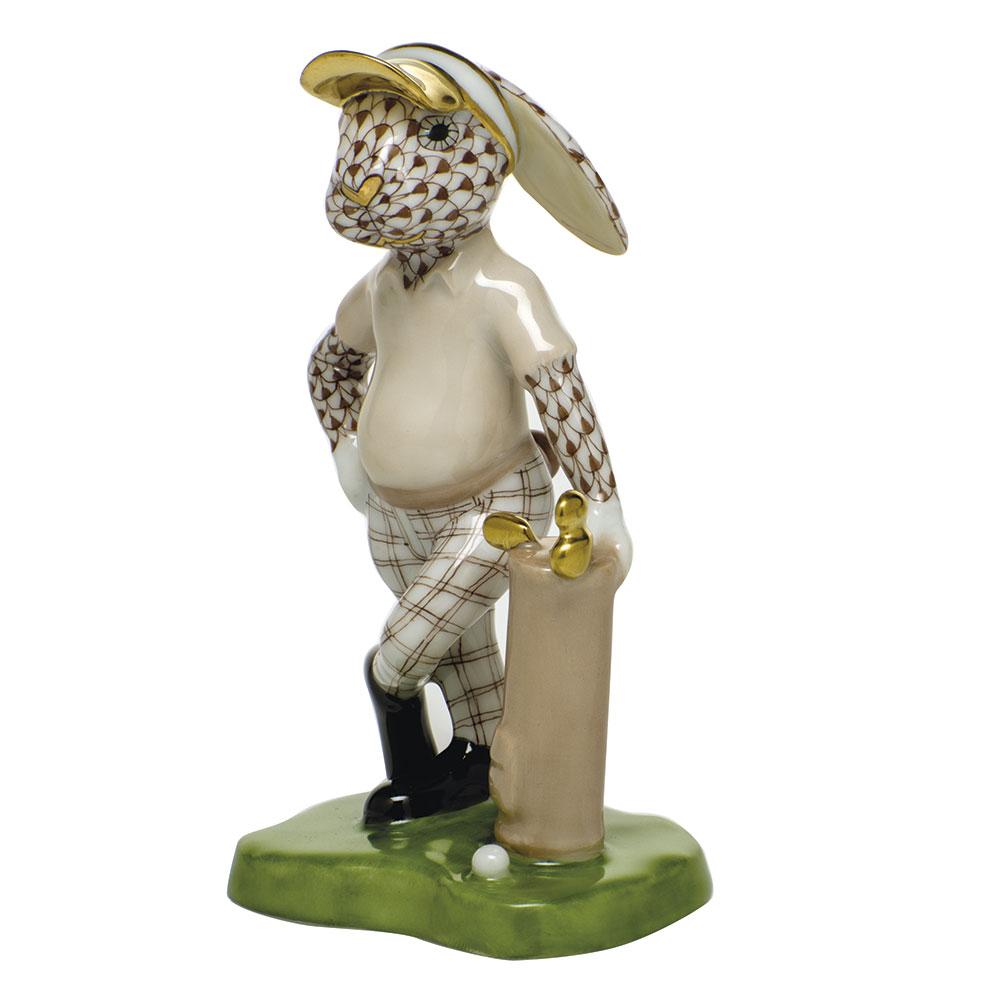 Handmade Herend Golf Bunny Porcelain Figurine with Exquisite Paint