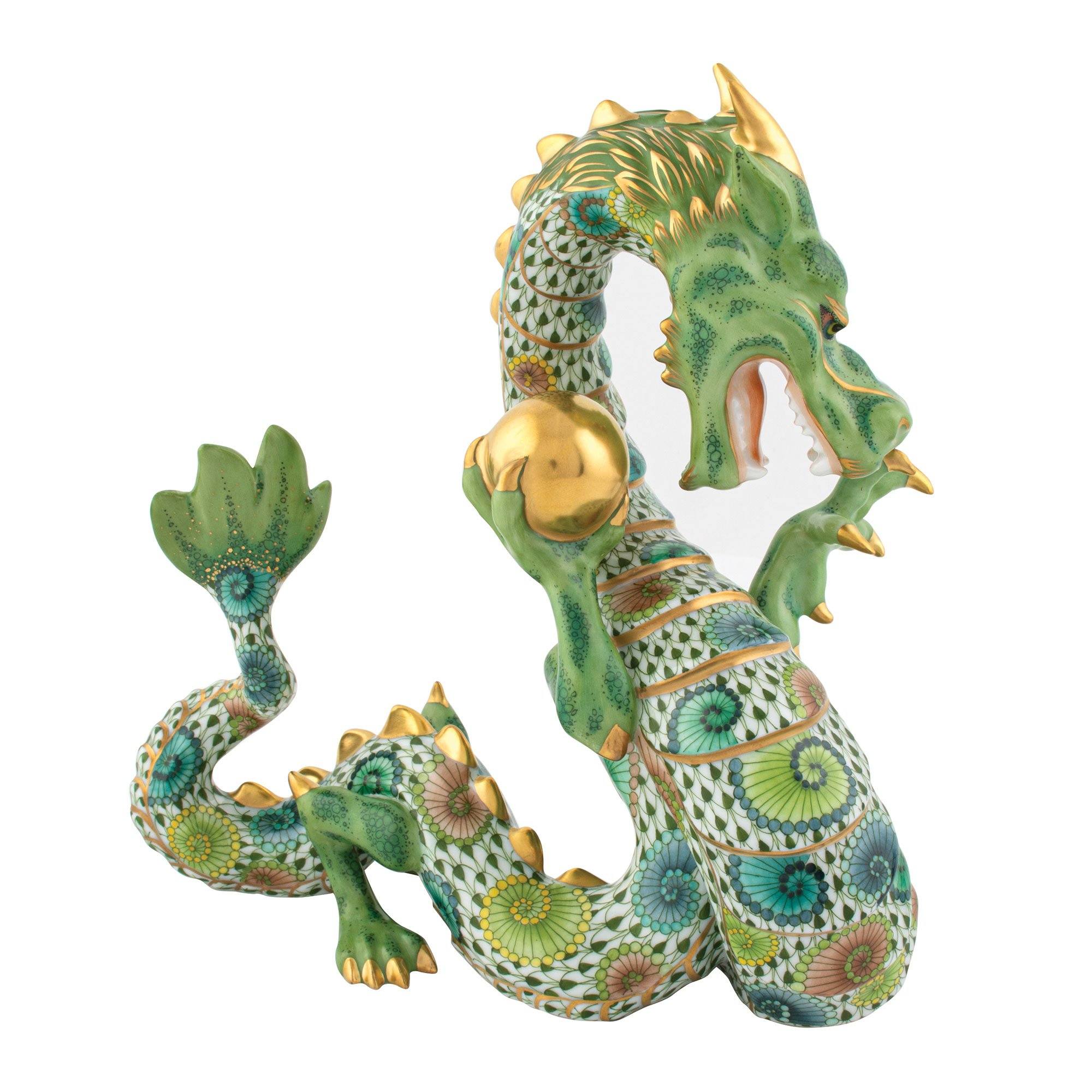 Limited Edition Herend Hand - painted Whirlwind Dragon Porcelain Figurine