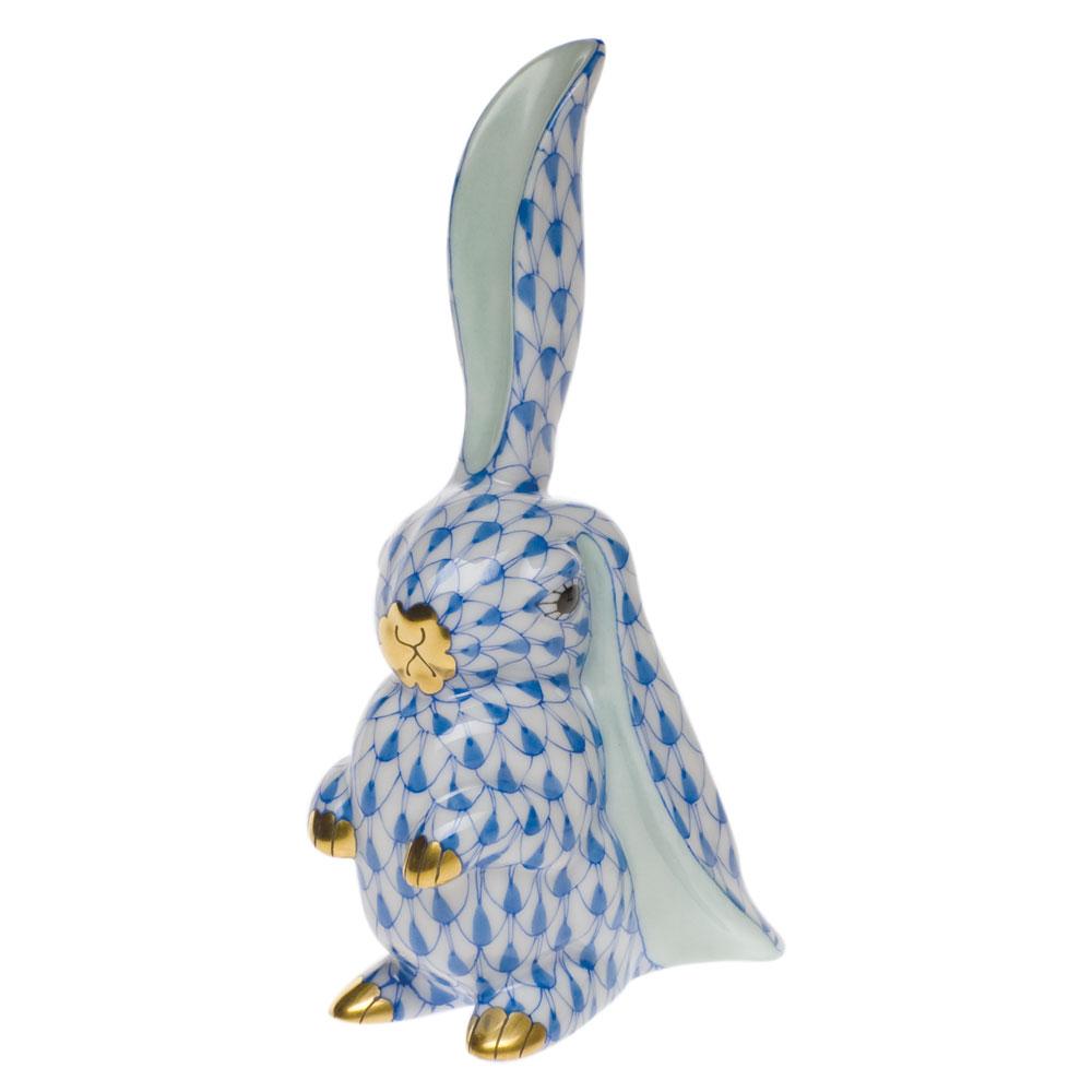 Herend Handmade Porcelain Rabbit Figurine with One Ear Upright