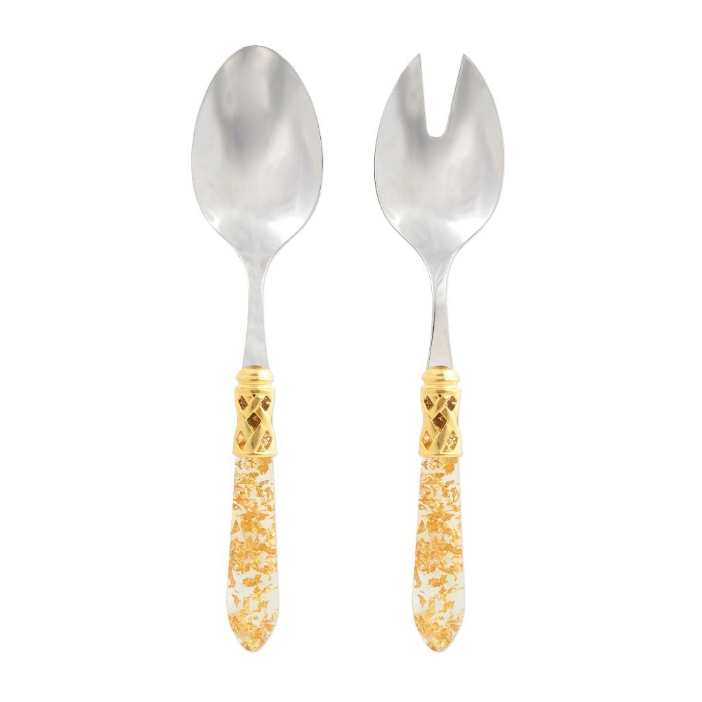 Vietri Aladdin Set of Shiny Chrome Salad Servers, Handmade in Italy
