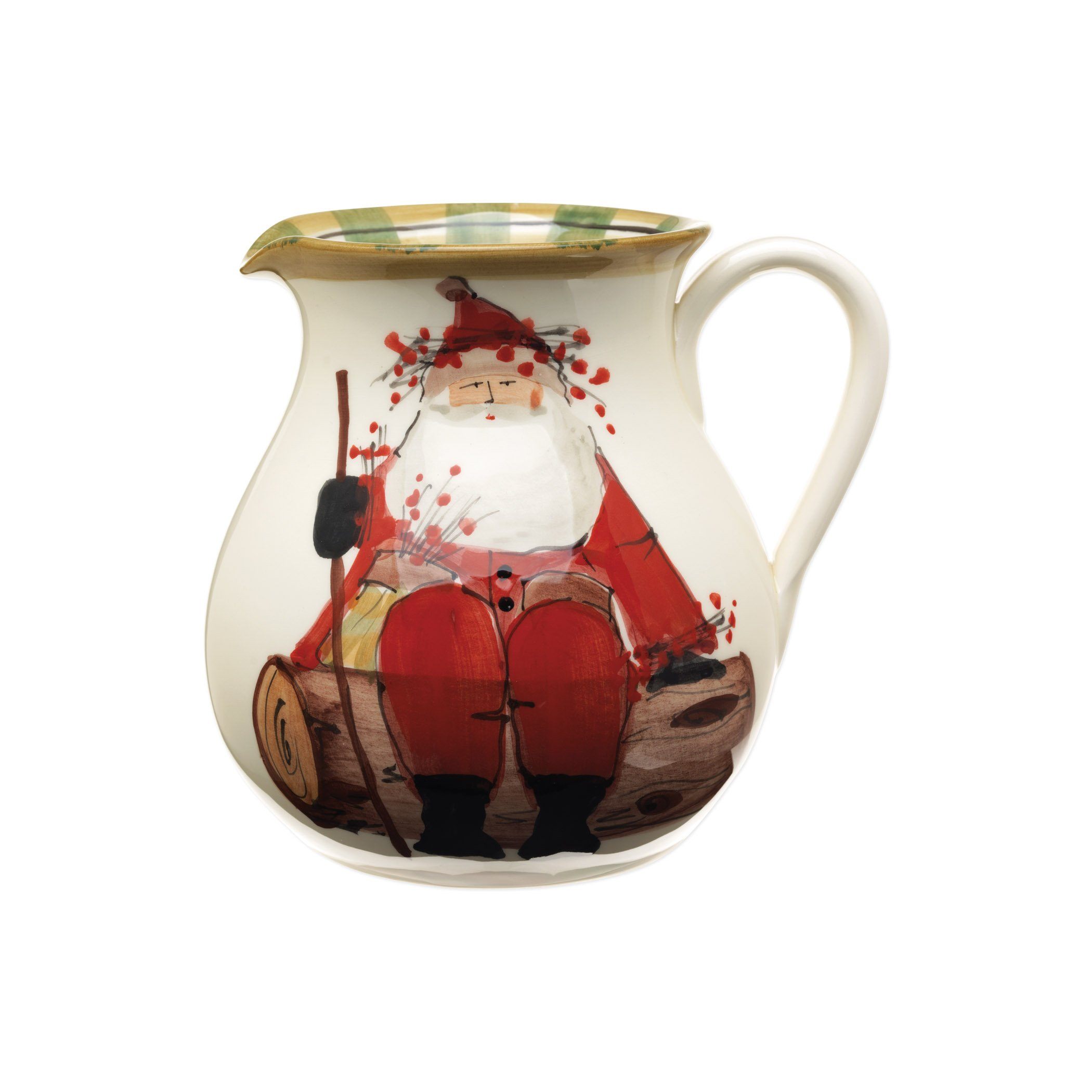 Vietri Handmade Old St. Nick Round Body Ceramic Pitcher for Holiday