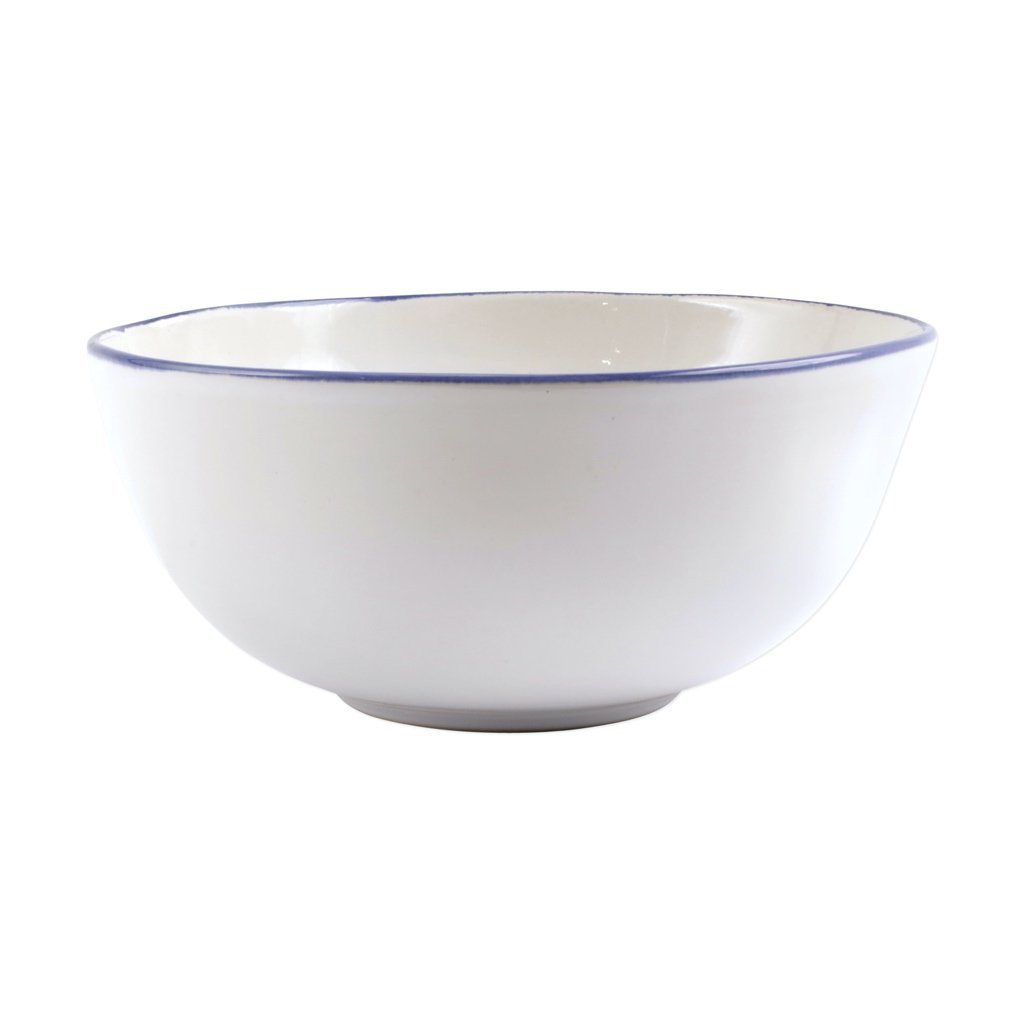 Medium Handcrafted Italian Vietri Aurora Edge Bowl with Cobalt Blue Border