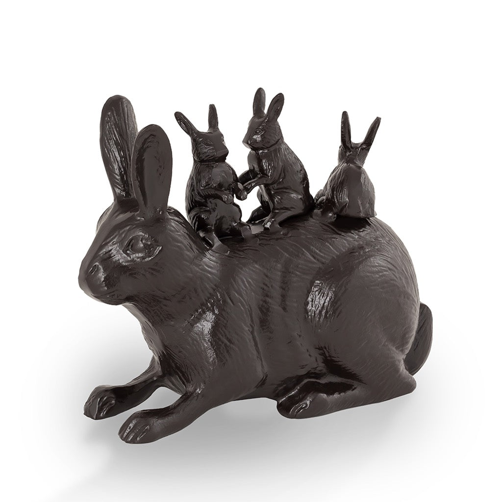 Stunning SPI Garden Decor - Bonanza of Bronze - Colored Bunny Sculpture with Three Baby Bunnies on Mama Rabbit