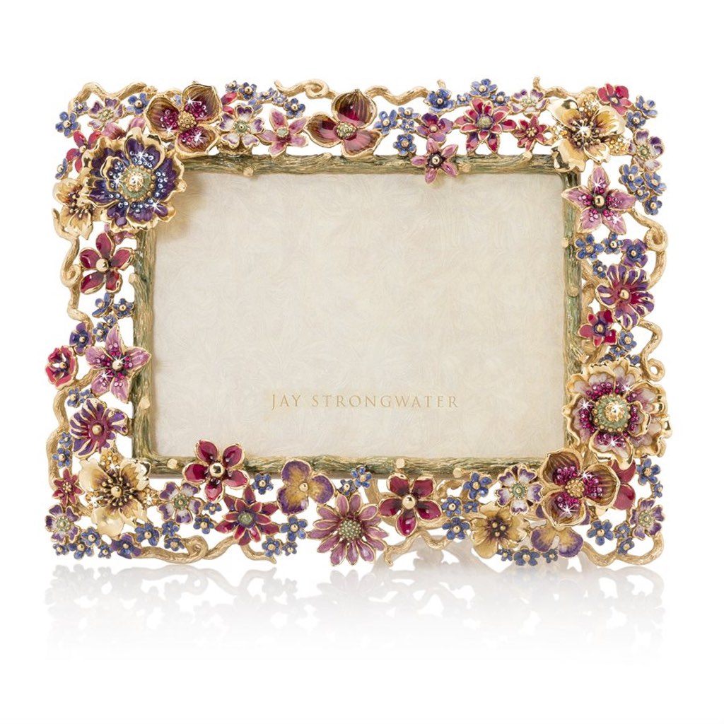 Jay Strongwater Hand - Enameled 5 x 7 Ophelia Floral Cluster Gold - Finished Picture Frame