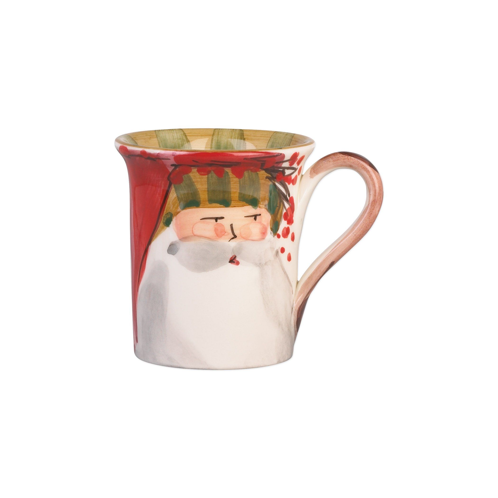 Vietri Assorted Set of 4 Old St. Nick Themed Ceramic Mugs for Holiday Use
