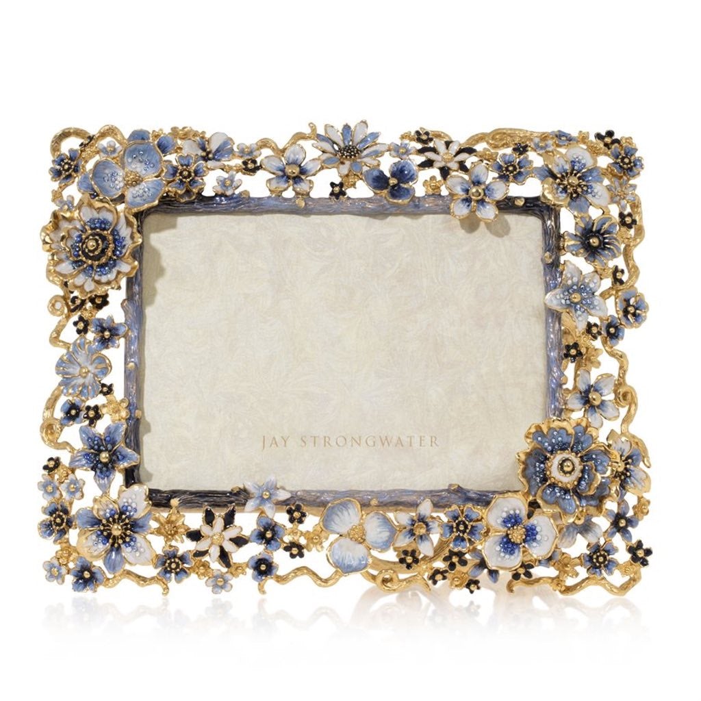 Jay Strongwater Hand - Enameled 5 X 7 Ophelia Cluster Flower Frame in Delft Garden Style