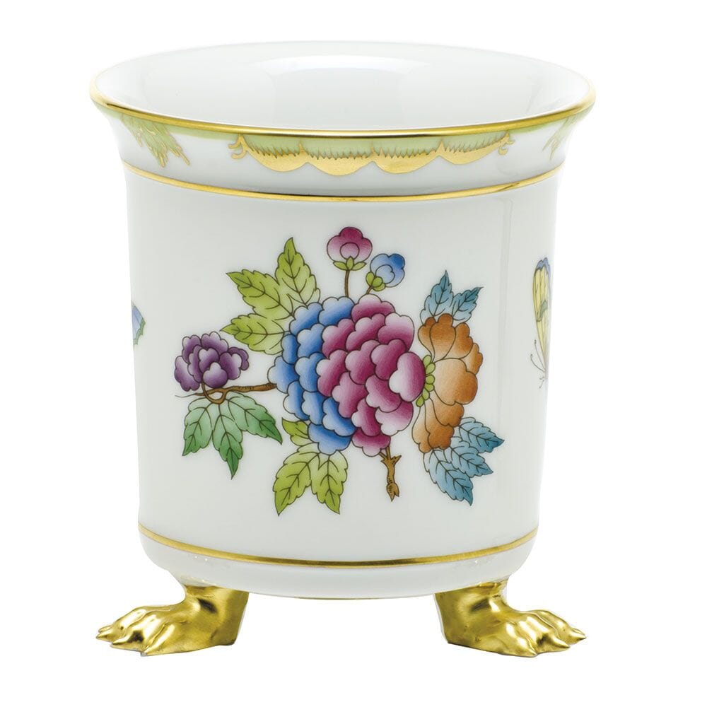 Handmade Herend Mini Cachepot with Feet, Adorned with Queen Victoria Pattern
