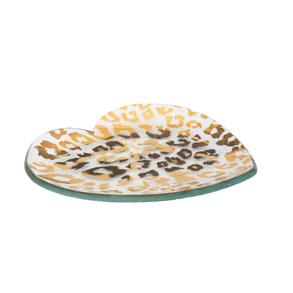 Annieglass Cheetah-Print Heart-Shaped Glass Plate for Decor and Dining