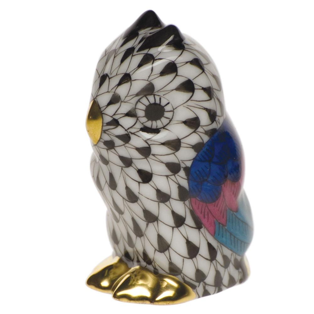 Handmade and Hand - painted Herend Miniature Owl Figurine