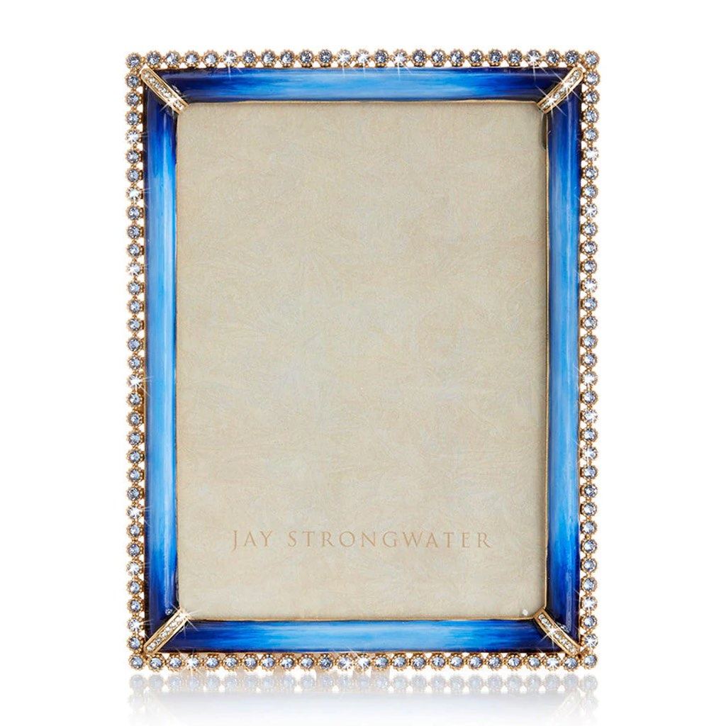 Jay Strongwater Lucas 5 x 7 Photo Frame with Lapis Blue Edge and 14K Gold Finish