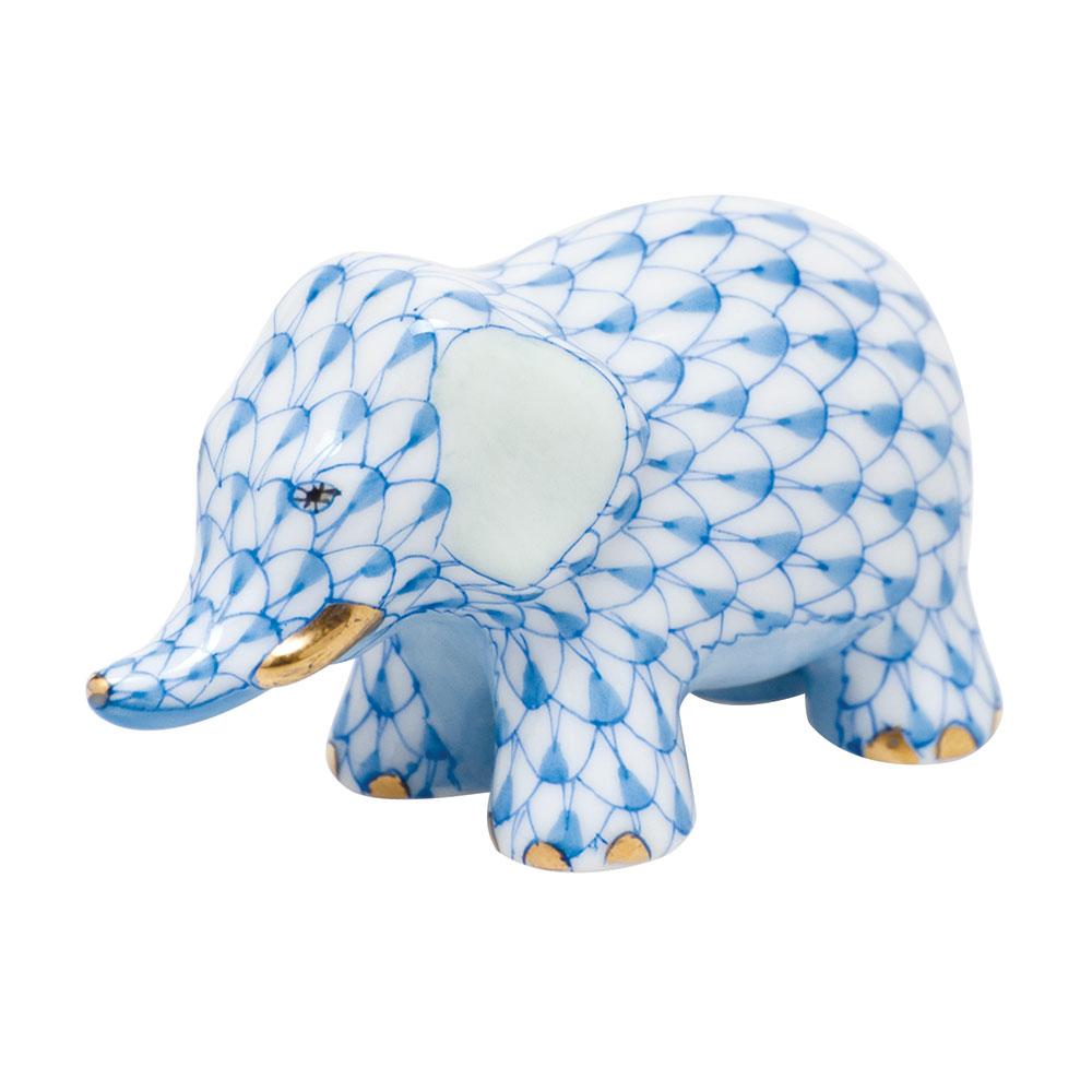 Handmade and Hand - painted Herend Little Elephant Porcelain Figurine