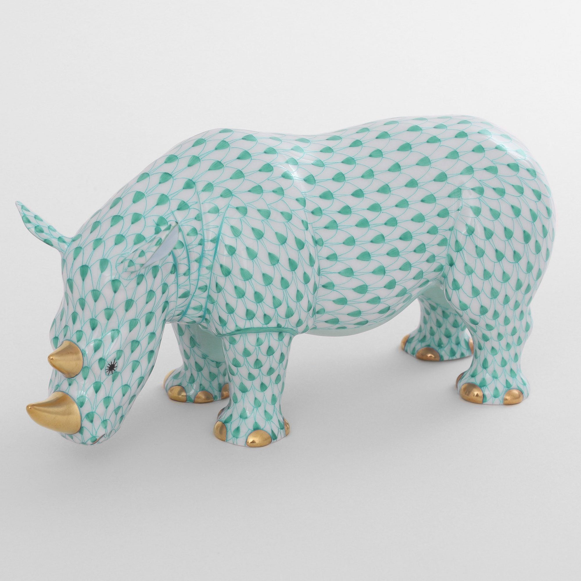 Exquisite Handmade Herend Standing Rhinoceros Porcelain Figurine