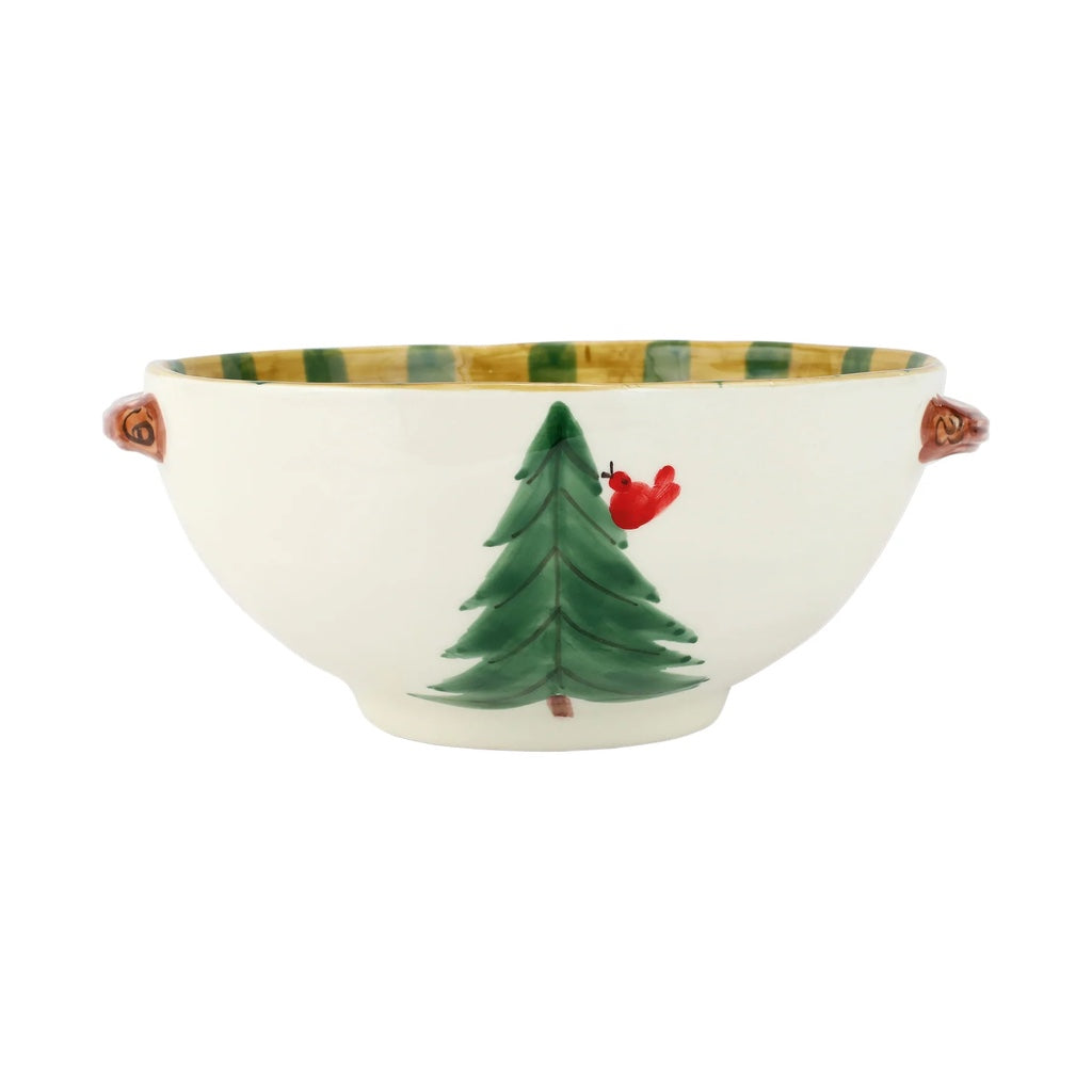 Vietri Handled Old St. Nick Serving Bowl with Bird Watching Design