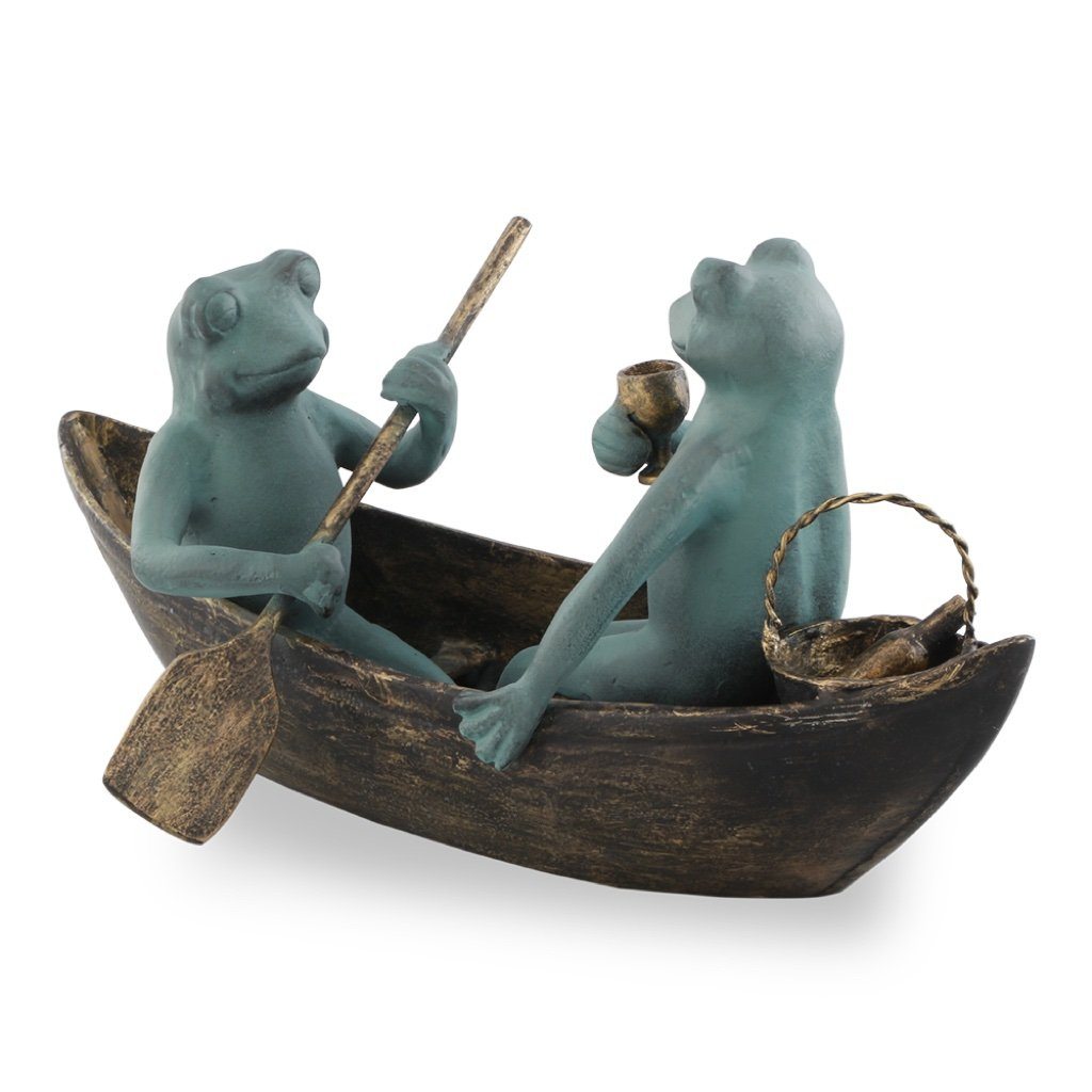 Charming Aluminum Garden Rowboat Picnic Sculpture with Two Frogs