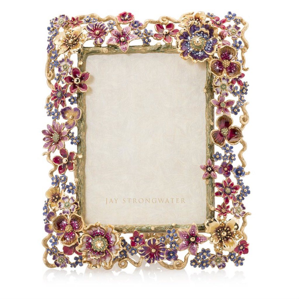 Jay Strongwater Hand - Enameled 5 x 7 Ophelia Floral Cluster Gold - Finished Picture Frame