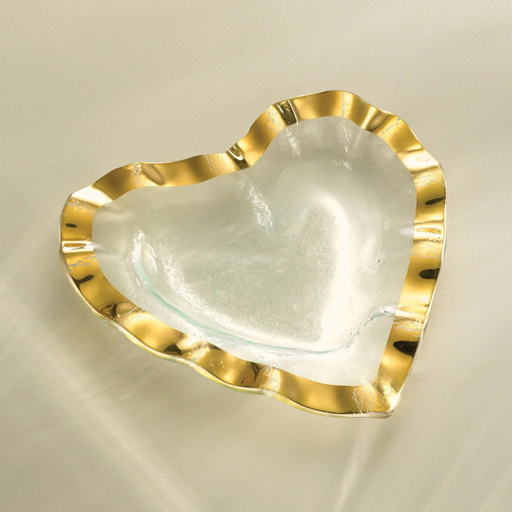 Exquisite Annieglass Handmade Ruffle Heart Shaped Dinnerware Bowl - 8 Inches