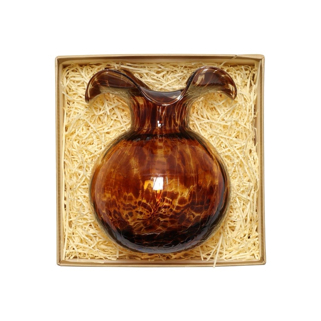 Exquisite Mouth-Blown Brown Tortoiseshell Glass Hibiscus-Inspired Bud Vase