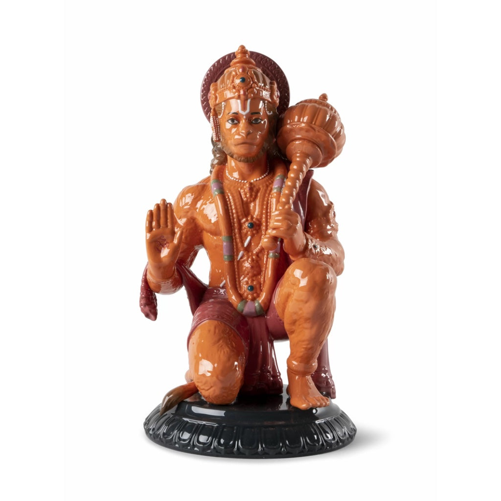 Exquisite Lladro Orange Porcelain Figurine of Hindu Lord Hanuman