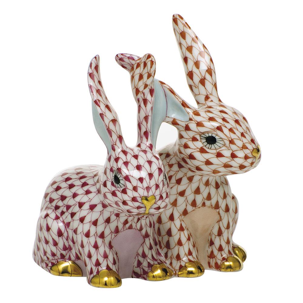 Handmade and Hand - painted Herend Twisted Bunnies Porcelain Figurine