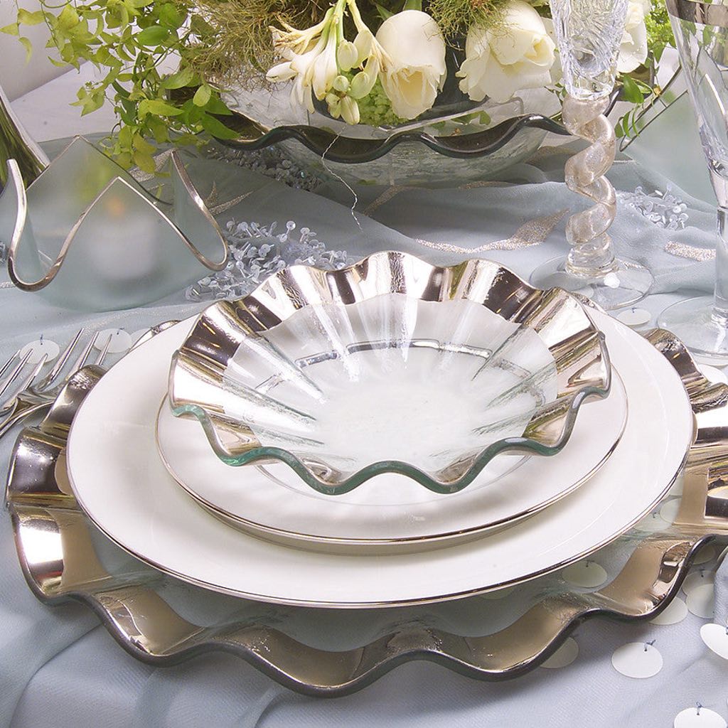 Annieglass 7-Inch Ruffled Handmade Dinnerware Bowl with Precious Metal Trim