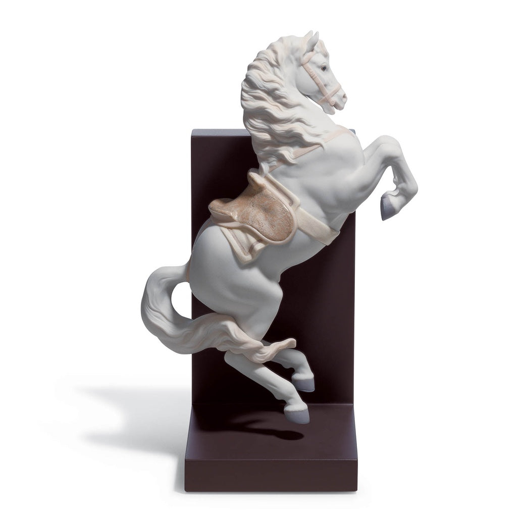 Exquisite Handmade Spanish Lladro Matte White Porcelain Horse Figurine in Courbette Pose