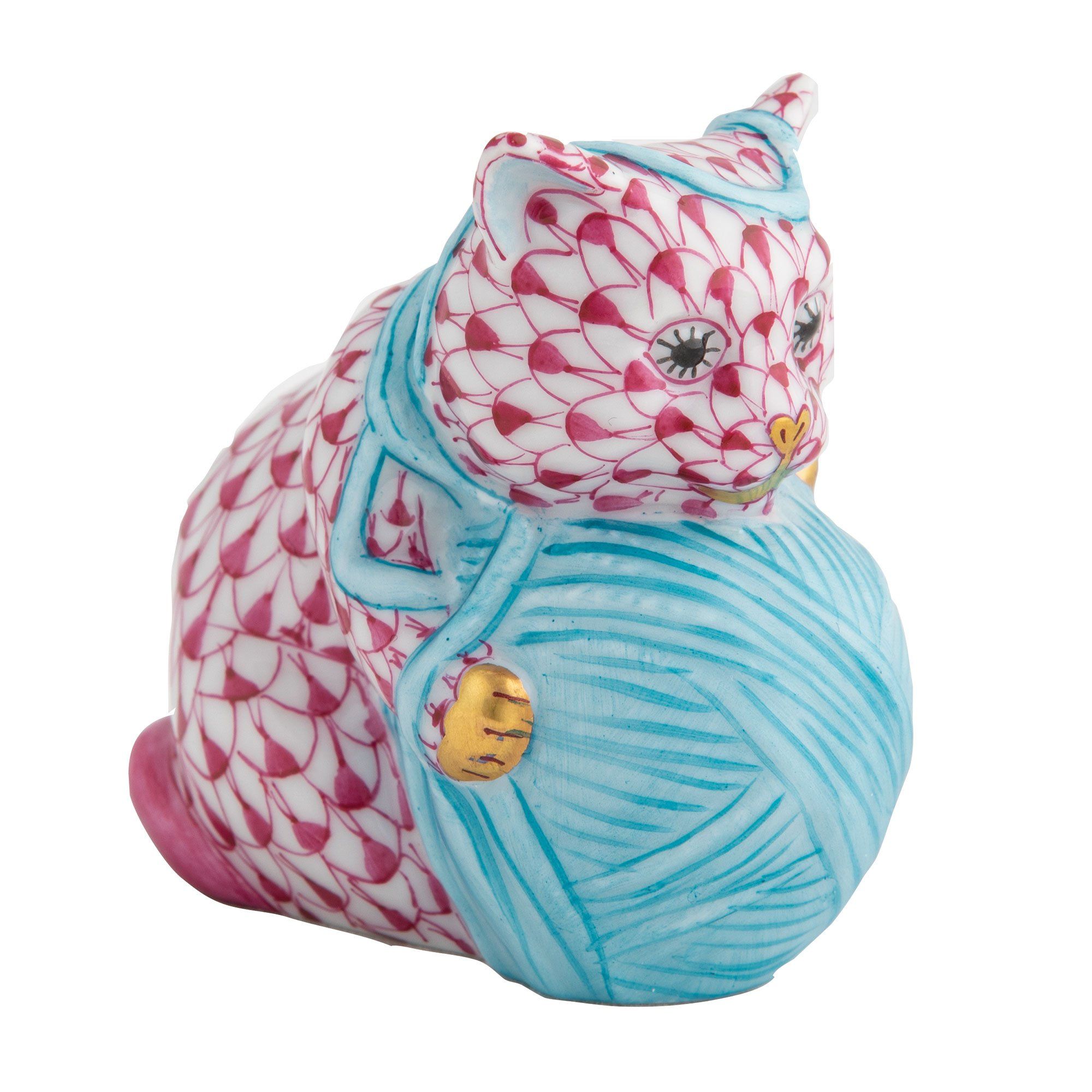 Exquisitely Hand - painted Herend Playful Kitten Porcelain Figurine