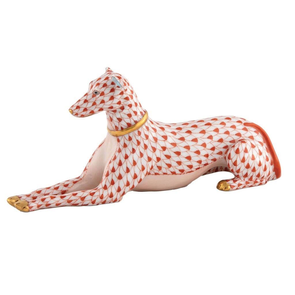 Handmade Herend Porcelain Greyhound Figurine with Gold Collar
