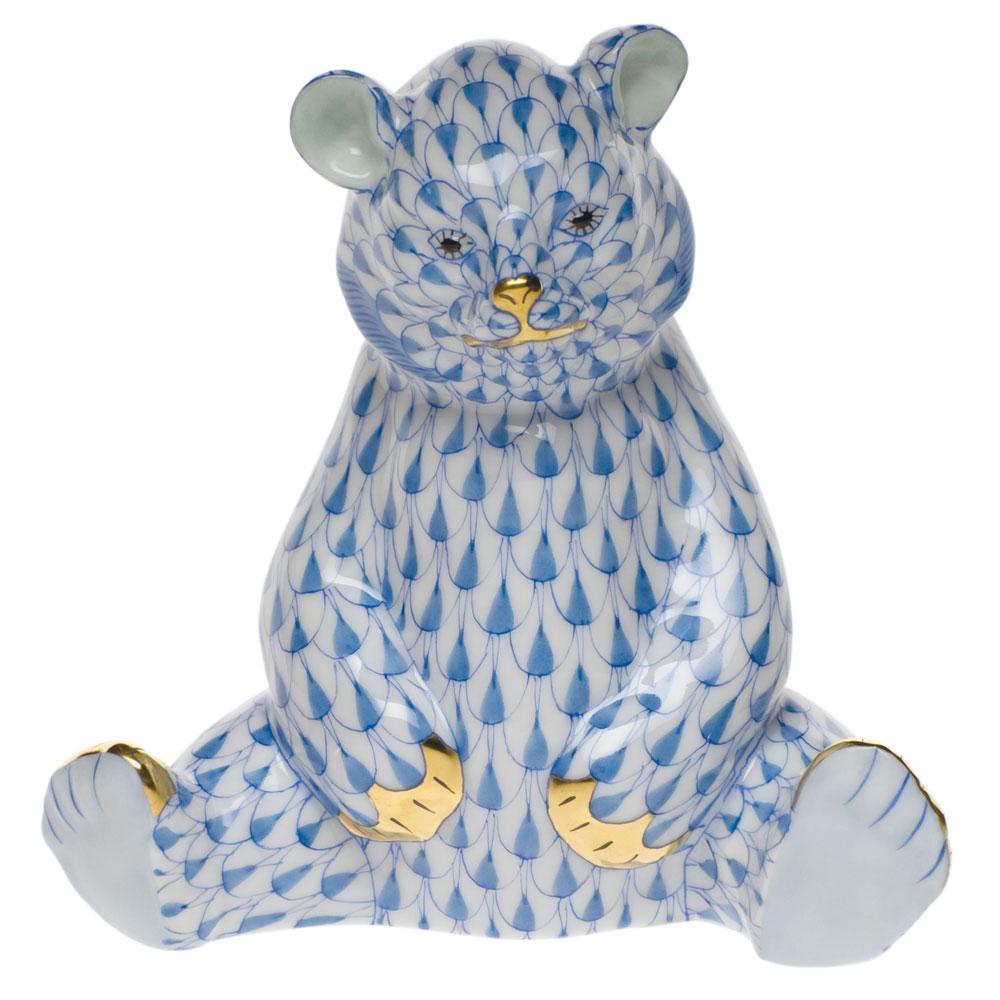 Handmade and Hand - painted Herend Sitting Baby Bear Porcelain Figurine