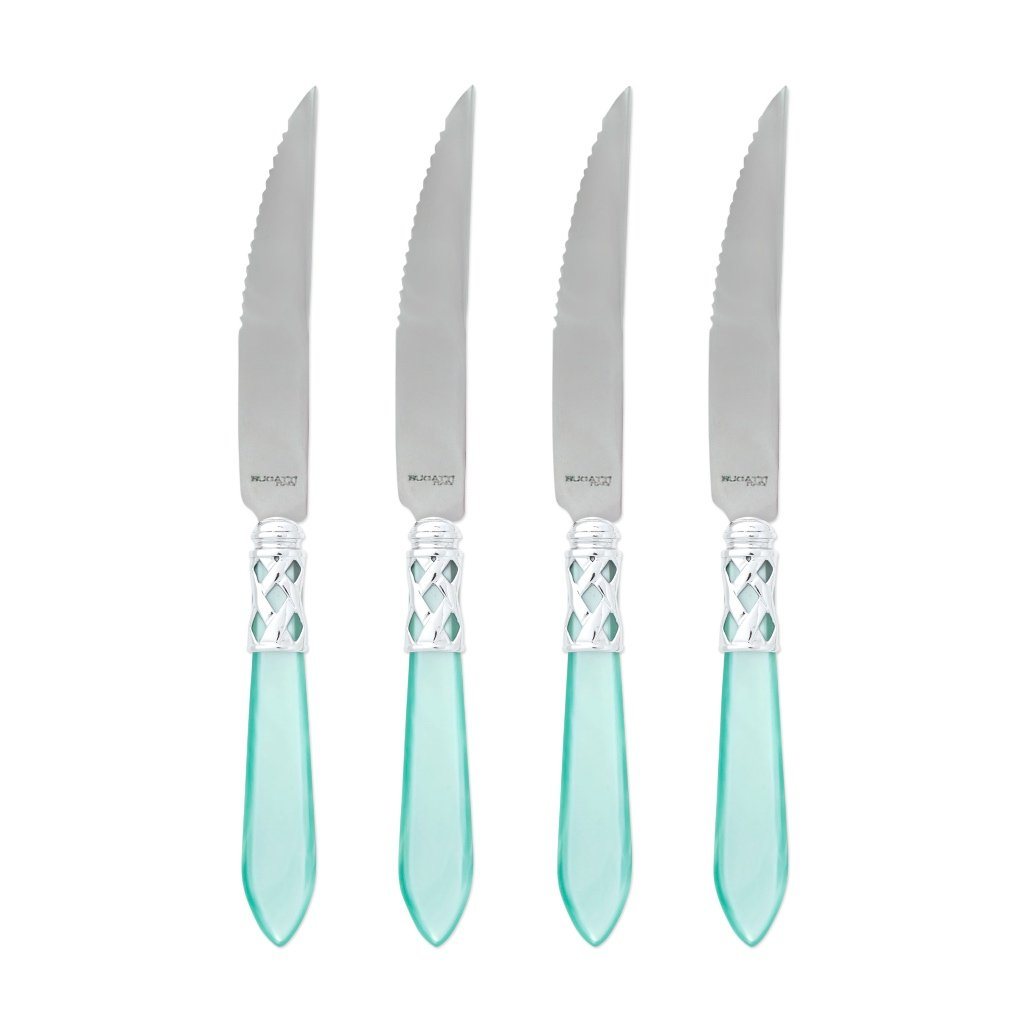 Vietri Aladdin Set of 4 High - Glossy Chrome Finish Steak Knives for Sophisticated Dining