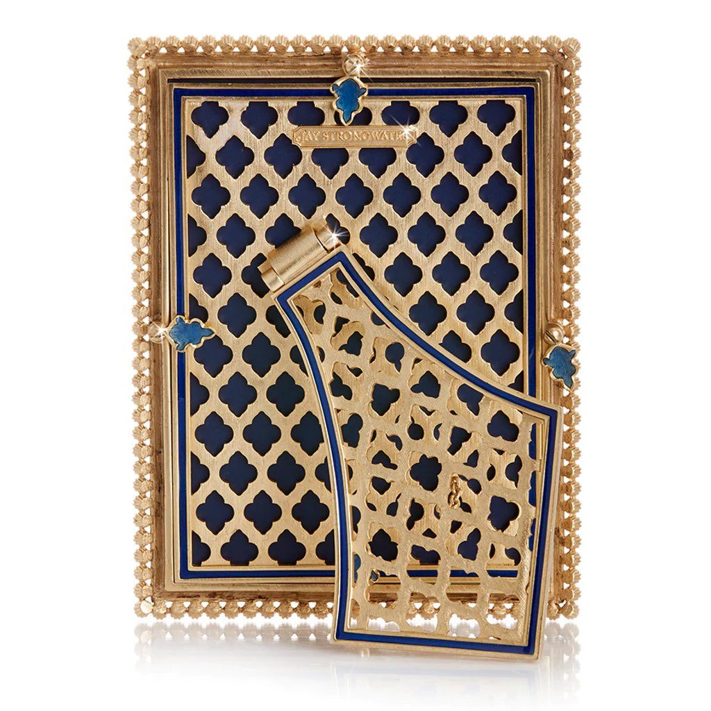 Jay Strongwater Lucas 5 x 7 Photo Frame with Lapis Blue Edge and 14K Gold Finish