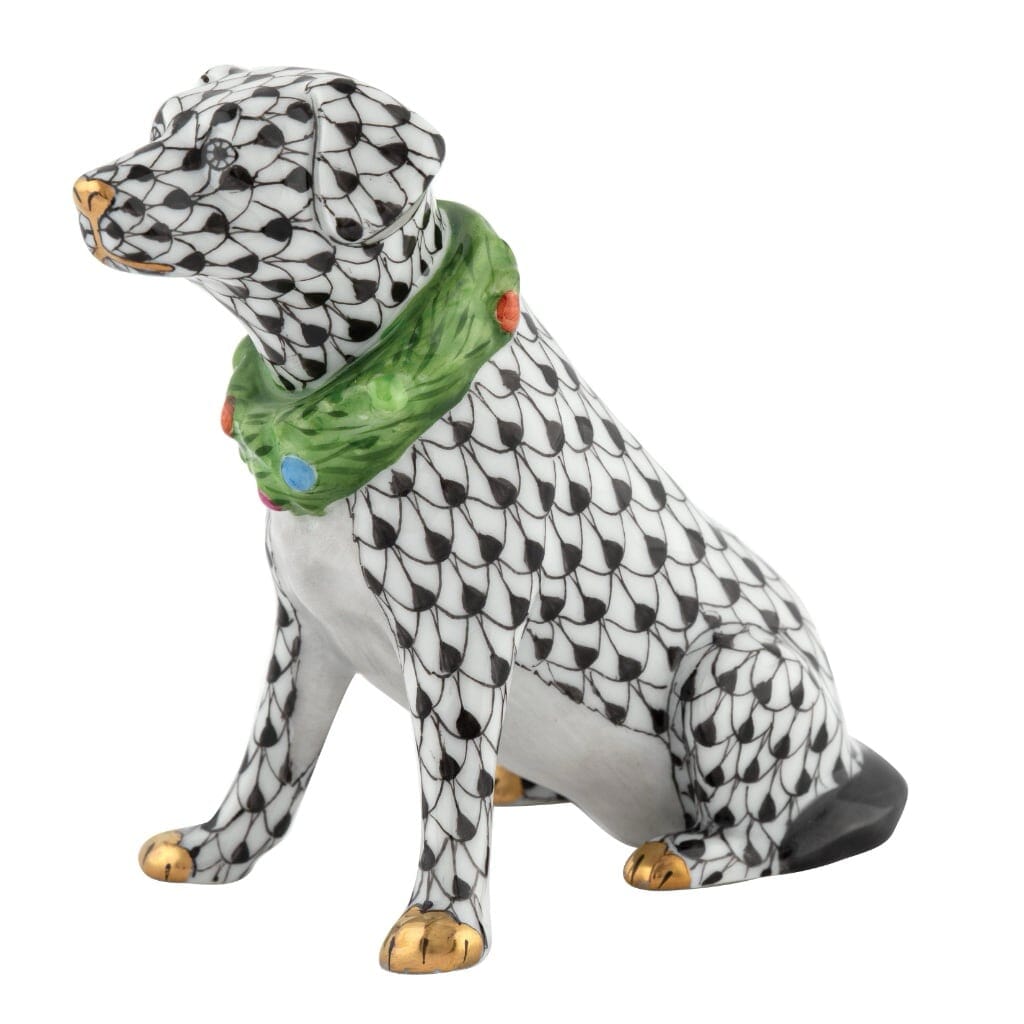 Herend Handmade Porcelain Holiday Dog Figurine for Christmas Decor