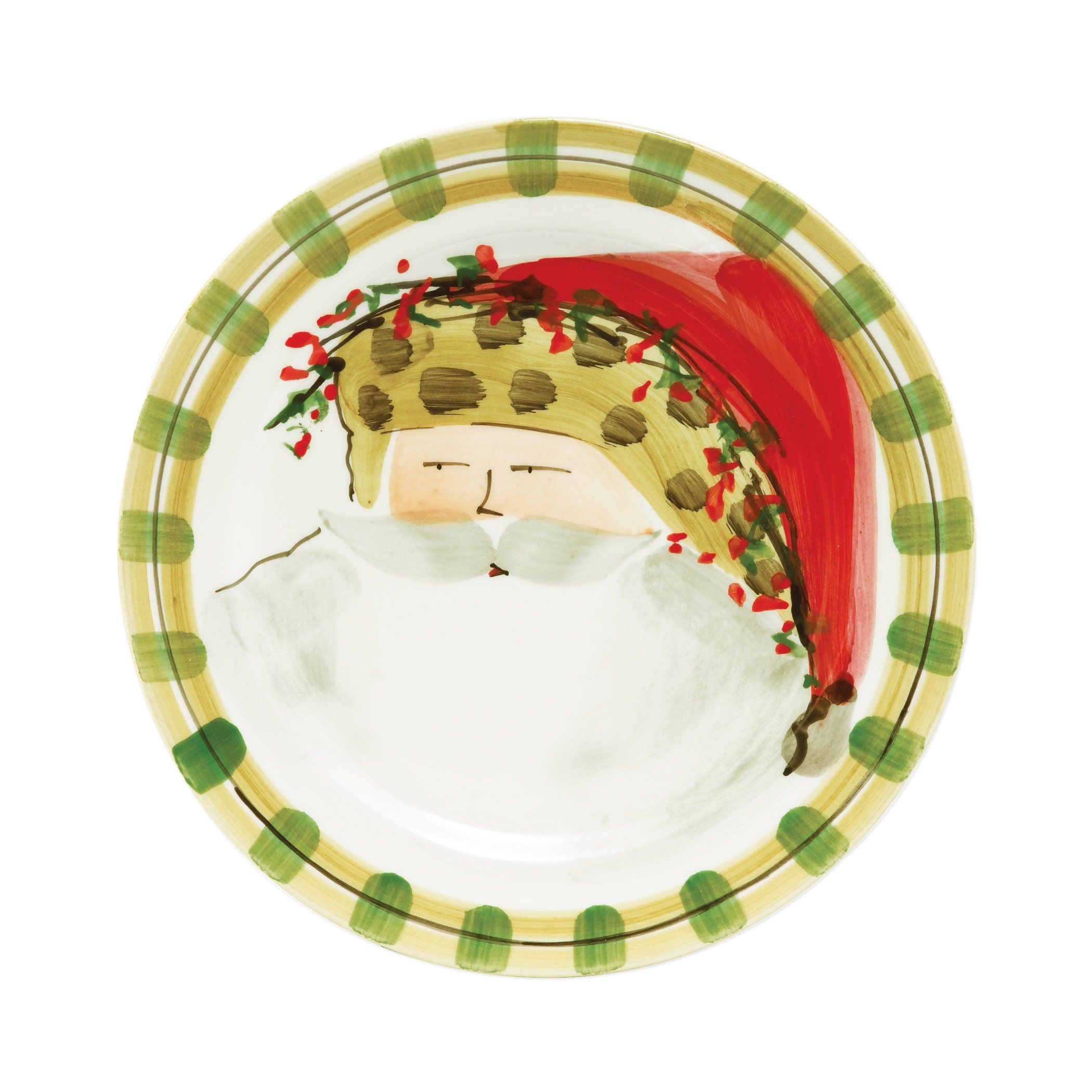 Vietri Festive Old St. Nick Animal Print Hat Dinner Plate for Holiday Dining