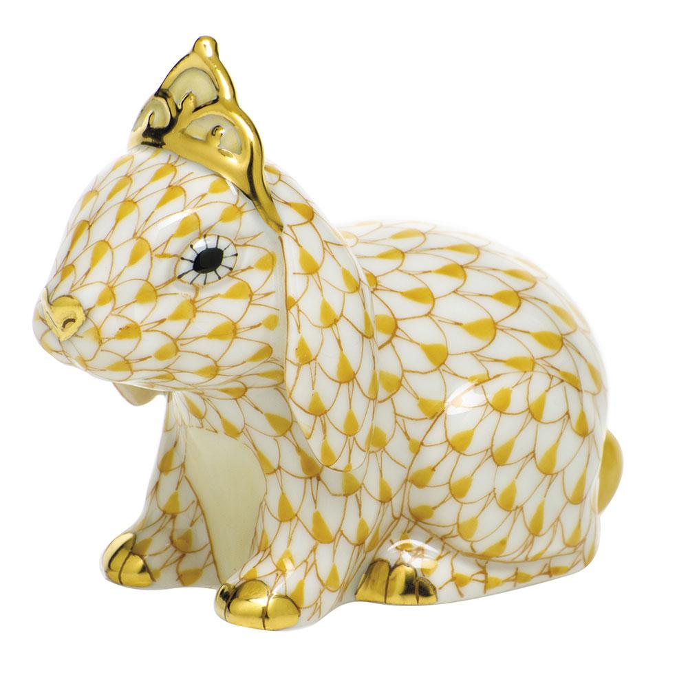 Exquisite Handmade Herend Porcelain Bunny Figurine Adorned with a Tiara