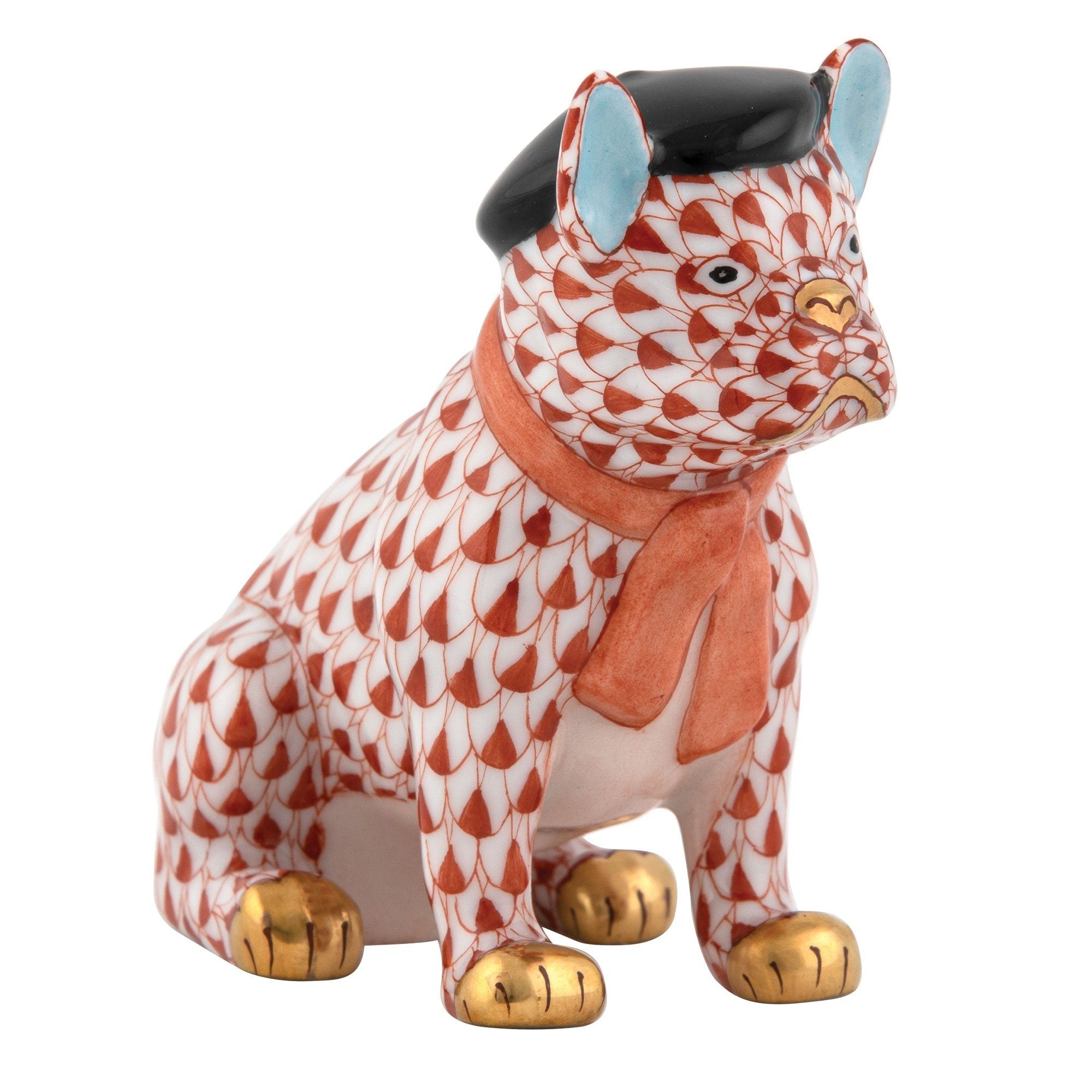Exquisite Hand - painted Herend Frenchie Porcelain Figurine