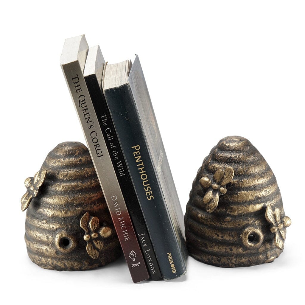 Decorative SPI Home Honeycomb and Bee-themed Cast Iron Bookends for Home or Office