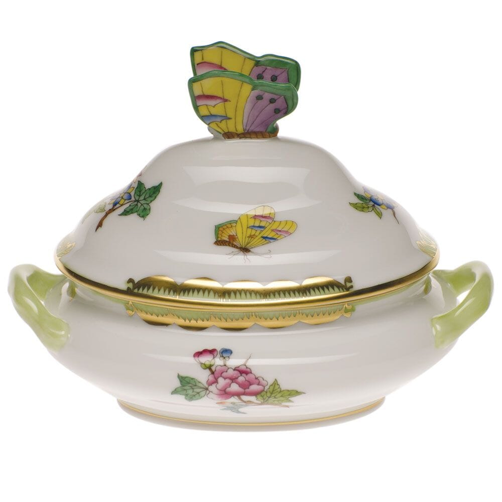 Herend Hand - painted Mini Tureen with Butterfly in Queen Victoria Pattern