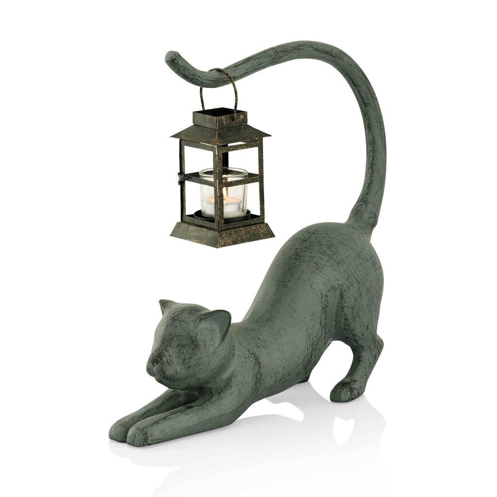 Decorative SPI Aluminum and Iron Garden Stretching Cat-Shaped Lantern for Outdoor Yard