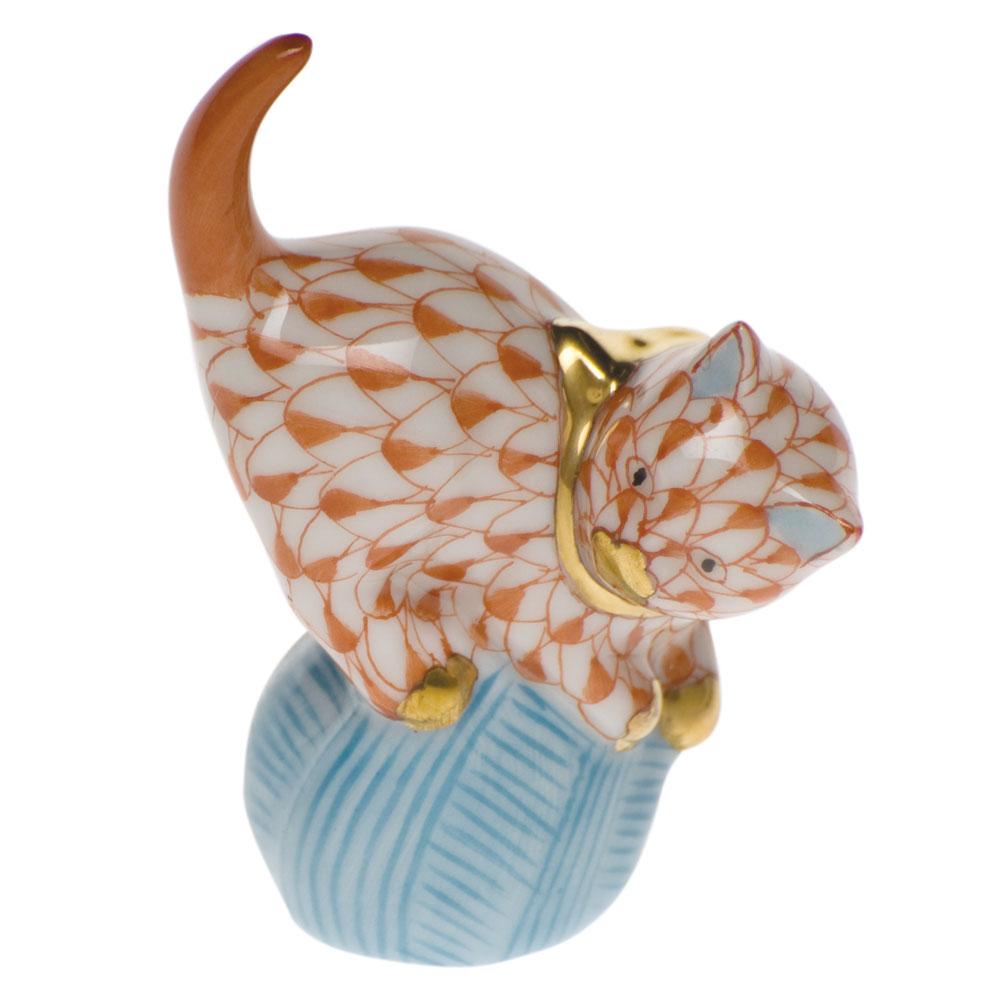 Exquisite Handmade Herend Mischievous Cat Porcelain Figurine