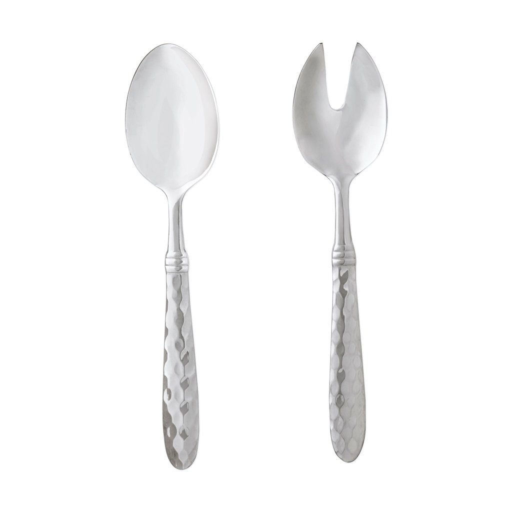 Italian Handmade 18/10 Stainless Steel Vietri Martellato Salad Server Set