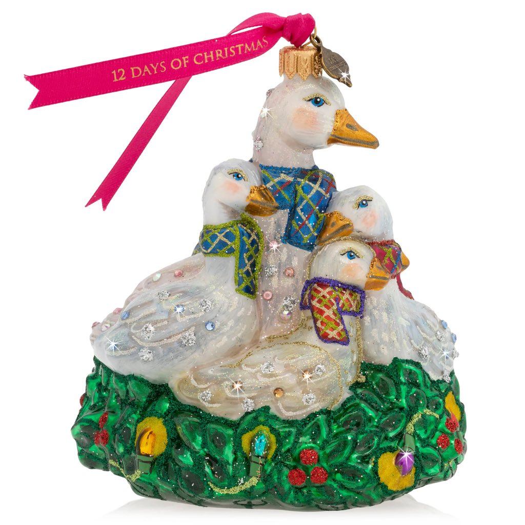 Jay Strongwater Ornament - Six Geese Of Laying Glass Decorative Piece
